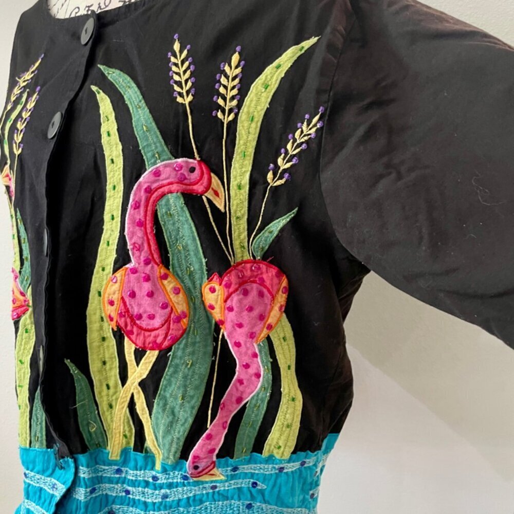 90’s Y2K FLAMINGO ALL OVER BLAZER COAT EMBROIDERED BEADED SZ XL RARE  ECLECTIC - Picture 8 of 16
